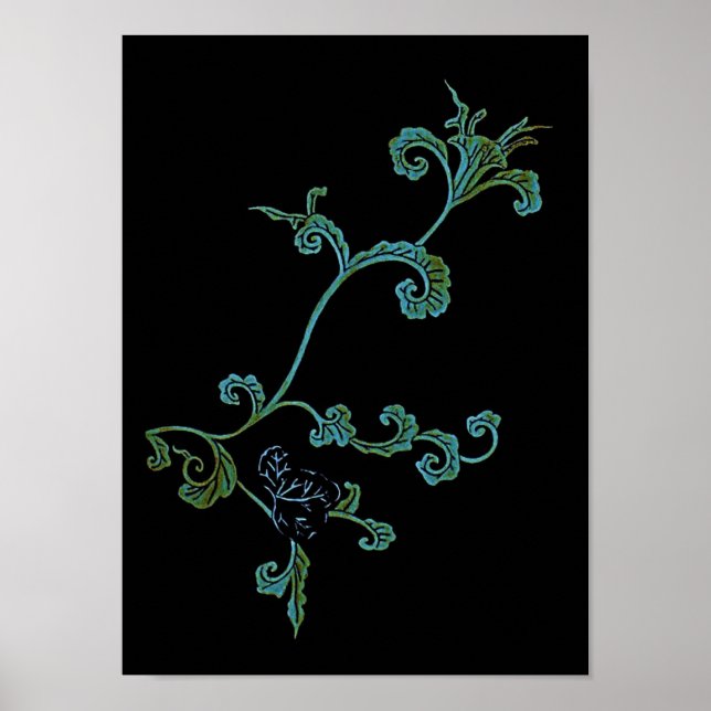 Póster Flor Ornate Azul Y Oro (Frente)