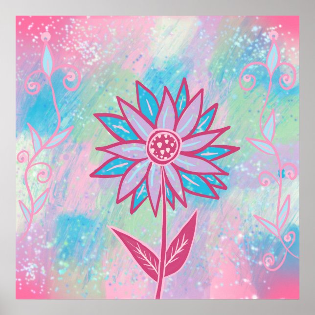 Póster Flor Pastel dibujada a mano (Frente)