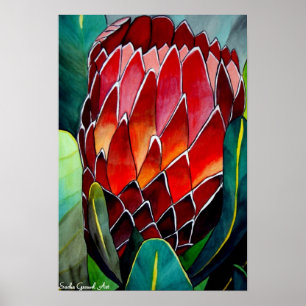 Póster Flor protectora acuarela pintura original