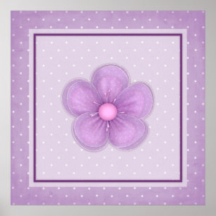 Póster Flor púrpura endeble sobre fondo de punto de polka