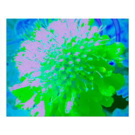 Póster Flor retro abstracta en lavanda y verde limón