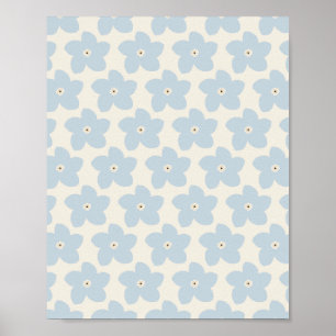 Póster Flor Retro Azul Claro y Crema