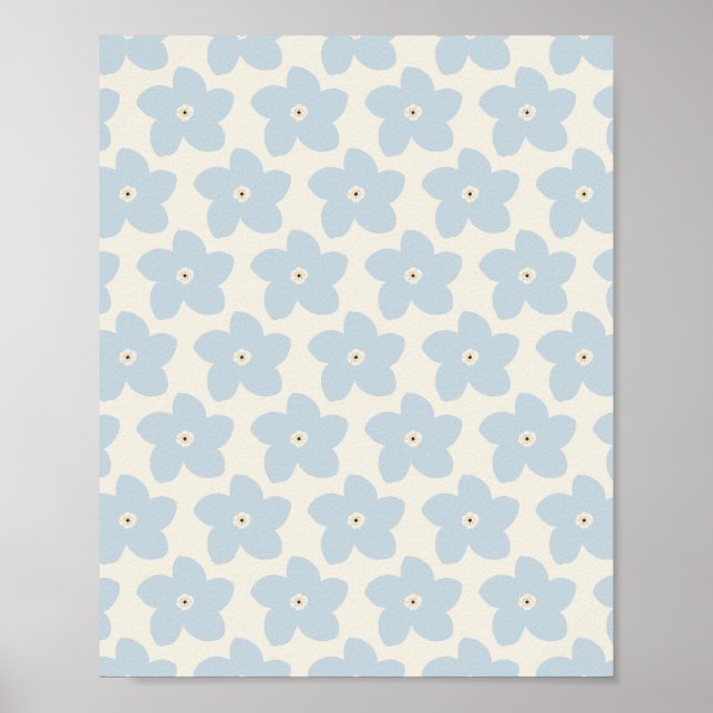 Póster Flor Retro Azul Claro y Crema (Frente)