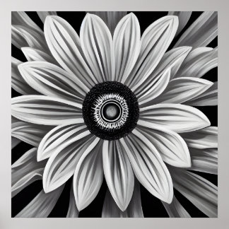 Póster Flor Retro de Blanco y Negro