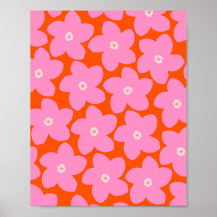 Póster Flor Retro Naranja y Rosa