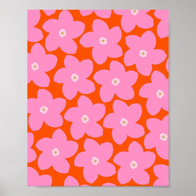 Póster Flor Retro Naranja y Rosa (Frente)