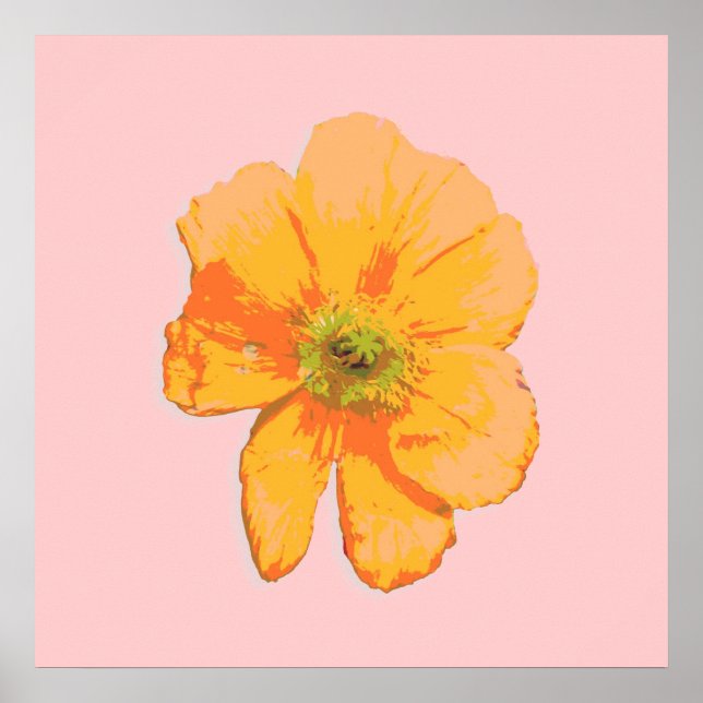 Póster Flor retro/popArt naranja (Frente)