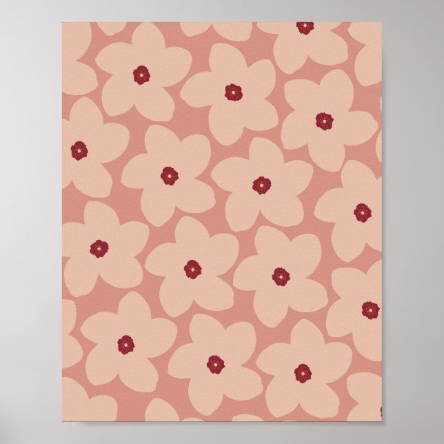 Póster Flor retro rosa de terracota (Frente)