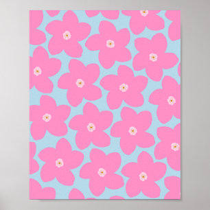 Póster Flor Retro Rosa Y Azul