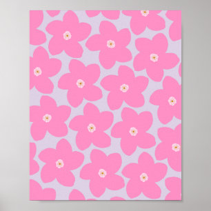 Póster Flor Retro Rosa Y Púrpura