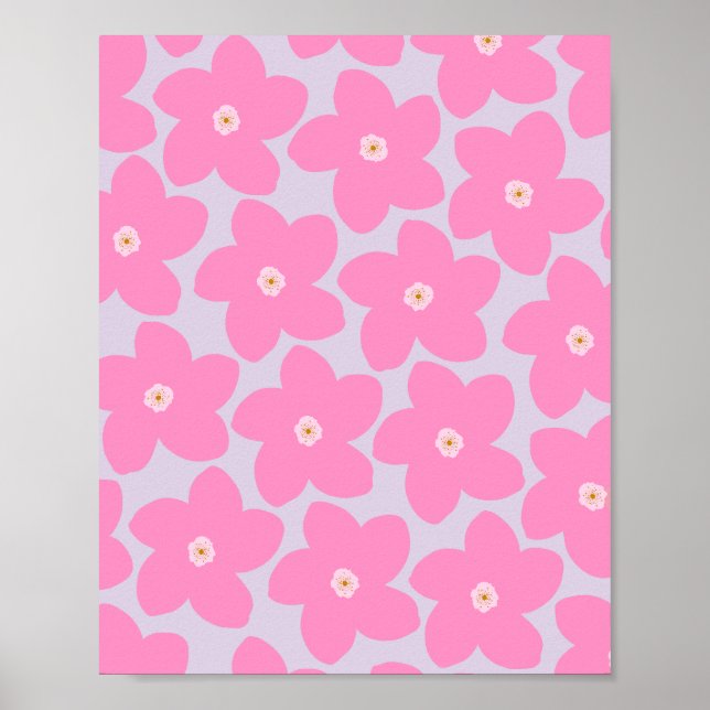 Póster Flor Retro Rosa Y Púrpura (Frente)
