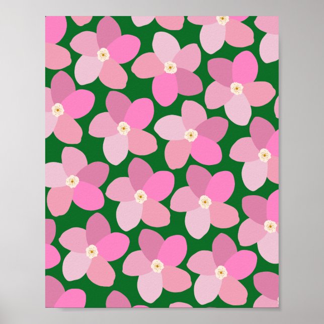 Póster Flor Retro Rosa Y Verde (Frente)