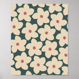 Póster Flor Retro Verde Y Crema