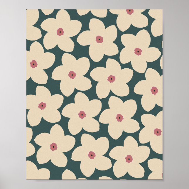 Póster Flor Retro Verde Y Crema (Frente)