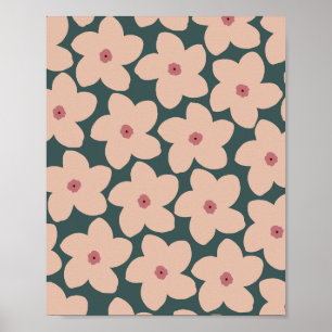 Póster Flor Retro Verde Y Peach
