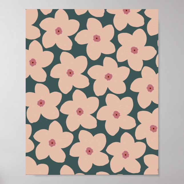 Póster Flor Retro Verde Y Peach (Frente)