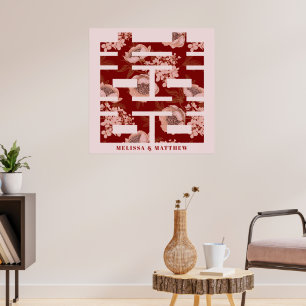 Póster Flor roja doble felicidad Boda chino