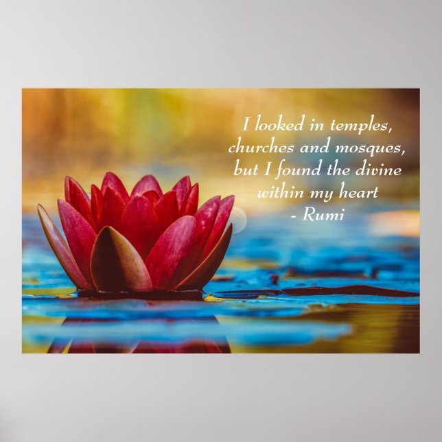 Póster Flor roja Lotus en cita espiritual de agua azul (Frente)