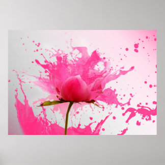 Póster Flor rosa Abstract Paint Splatt