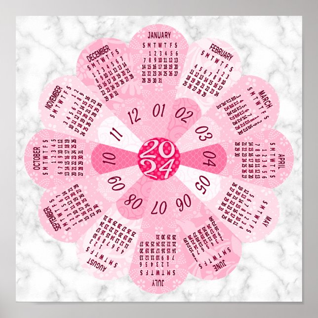 Póster Flor rosa Boho redondeada única del calendario 202 (Frente)
