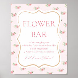 Póster Flor rosa Bridal Ducha Té Fiesta Flor Bar