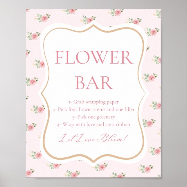 Póster Flor rosa Bridal Ducha Té Fiesta Flor Bar (Frente)