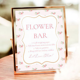 Póster Flor rosa Bridal Ducha Té Fiesta Flor Bar