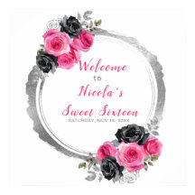 Flor rosa caliente y plateada elegante dulce dieci