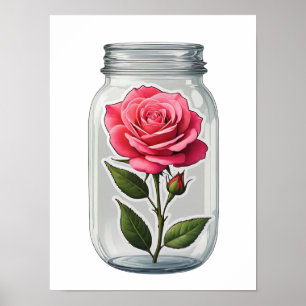 Póster Flor Rosa En Una Botella De Vidrio
