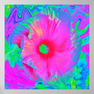Póster Flor rosa psicodélica y roja hibiscus
