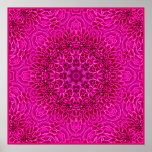 Póster Flor rosa Vintage Fractal Kaleidoscope