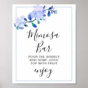 Póster flor rustica de estilo acuarela en azul polvorient