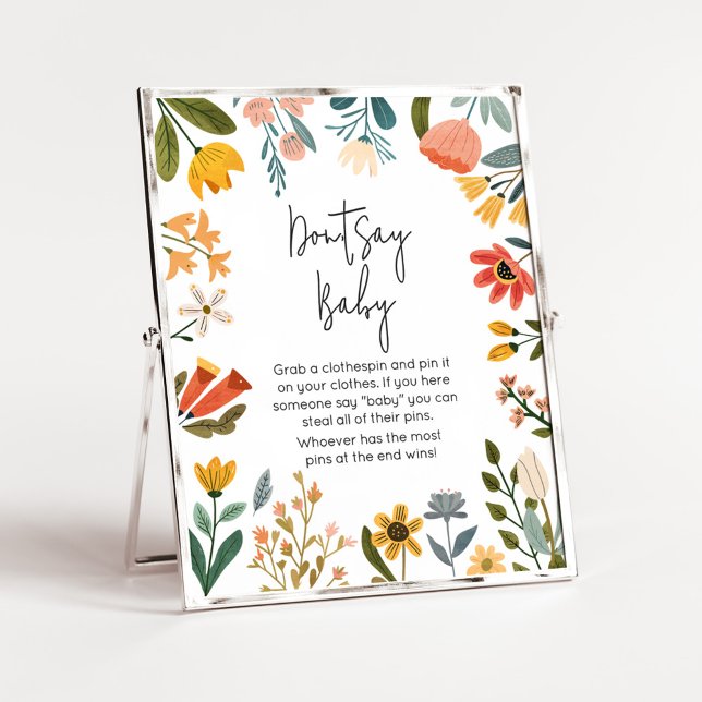 Póster Flor salvaje brillante botánica no digas bebé (Botanical Bright Wildflower Baby Shower Don't Say Baby Sign
)