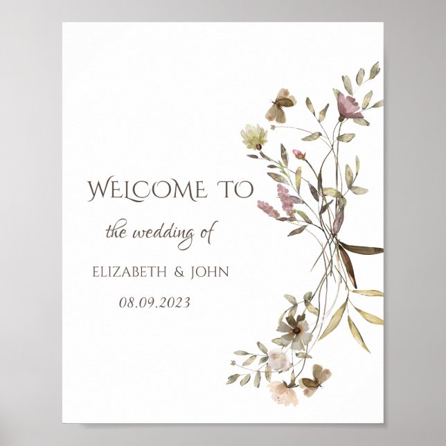 Póster Flor silvestre acuarela caprichosa (Frente)