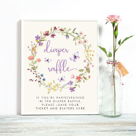 Póster Flor silvestre acuarela Diaper Raffle Baby Shower