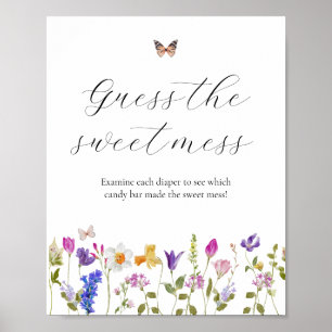 Póster Flor silvestre adivina el Rótulo de Baby Shower Sw