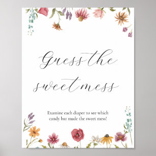 Póster Flor silvestre adivina el Rótulo de Baby Shower Sw