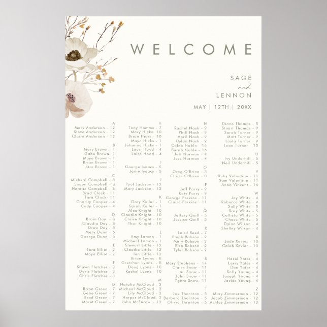 Póster Flor silvestre caprichosa | Asientos Alfabéticos D (Frente)