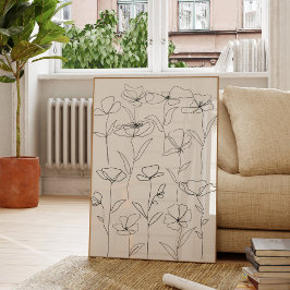 Póster Flor silvestre de adormidera blanca y negra con sa