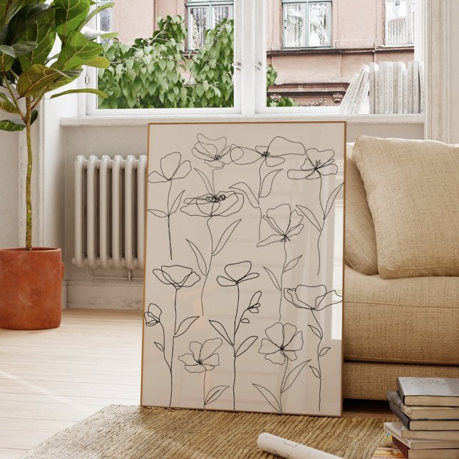 Póster Flor silvestre de adormidera blanca y negra con sa (In situ Living room)