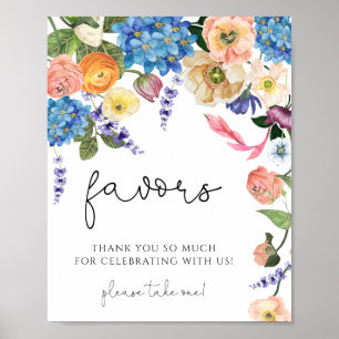Póster Flor silvestre de color de agua ducha de novia Fav