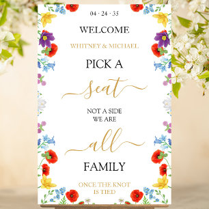 Póster Flor silvestre de primavera elige un asiento Boda