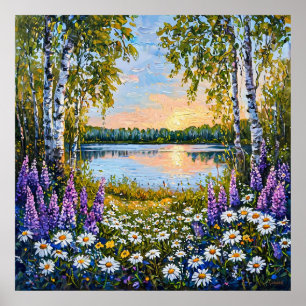 Póster 🌿 Flor Silvestre del Lago del Bosque de Abedules