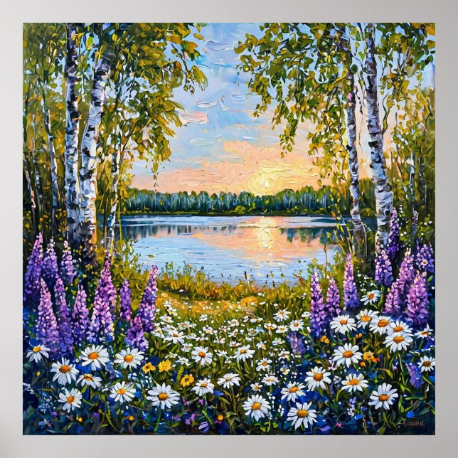 Póster 🌿 Flor Silvestre del Lago del Bosque de Abedules  (Frente)