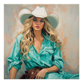 Póster Flor silvestre encantada: Arte mural de Cowgirl