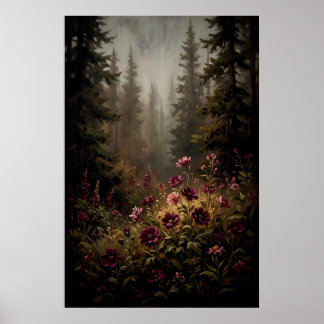 Póster Flor silvestre oscura y sombría del bosque
