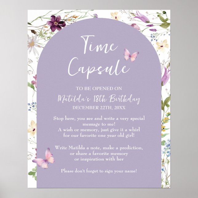 Póster Flor silvestre Una mariposa Cápsula de tiempo de j (Frente)