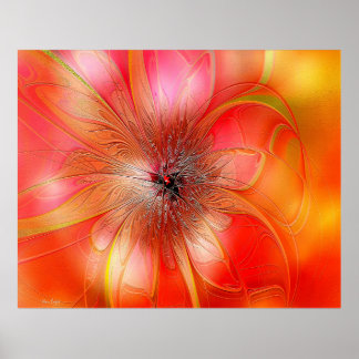 Póster Flor Tropical Delicada en Naranja y Amarillo