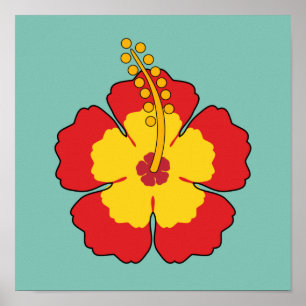 Póster Flor tropical hibiscus roja