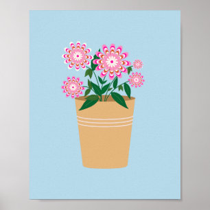 Póster Flor Vase Rosa Y Azul Preppy